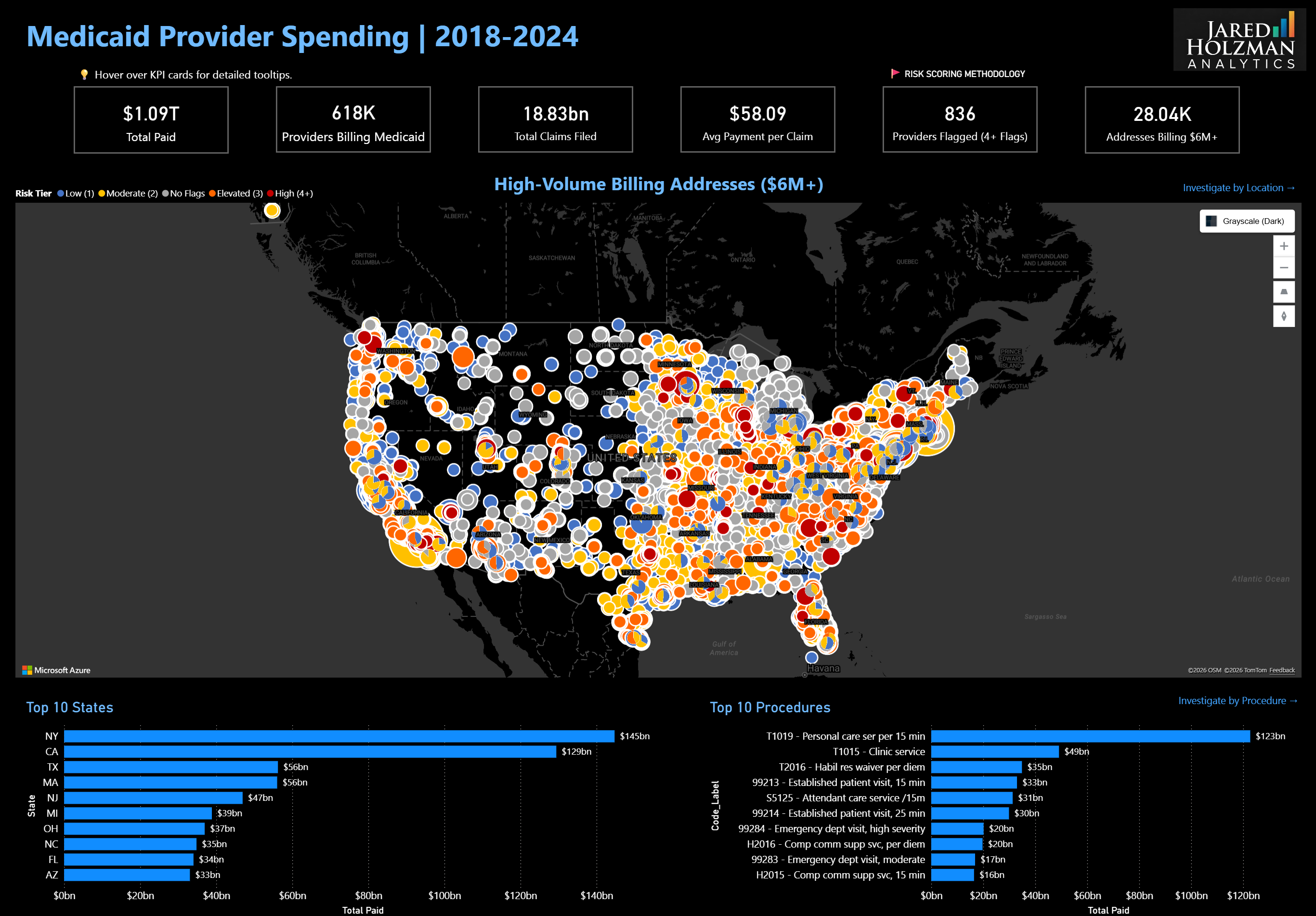 National Medicaid Provider Spending Insights Map 2018-2024